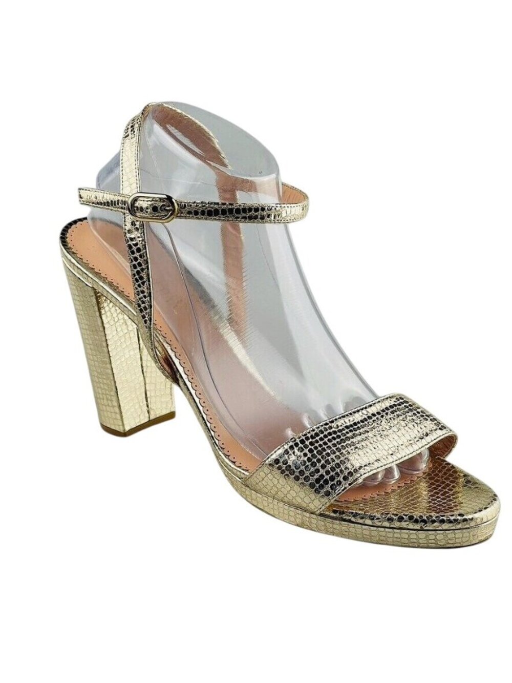 Tori Soudan Gold Snake Embossed Leather High Heel Sandals Womens 10M